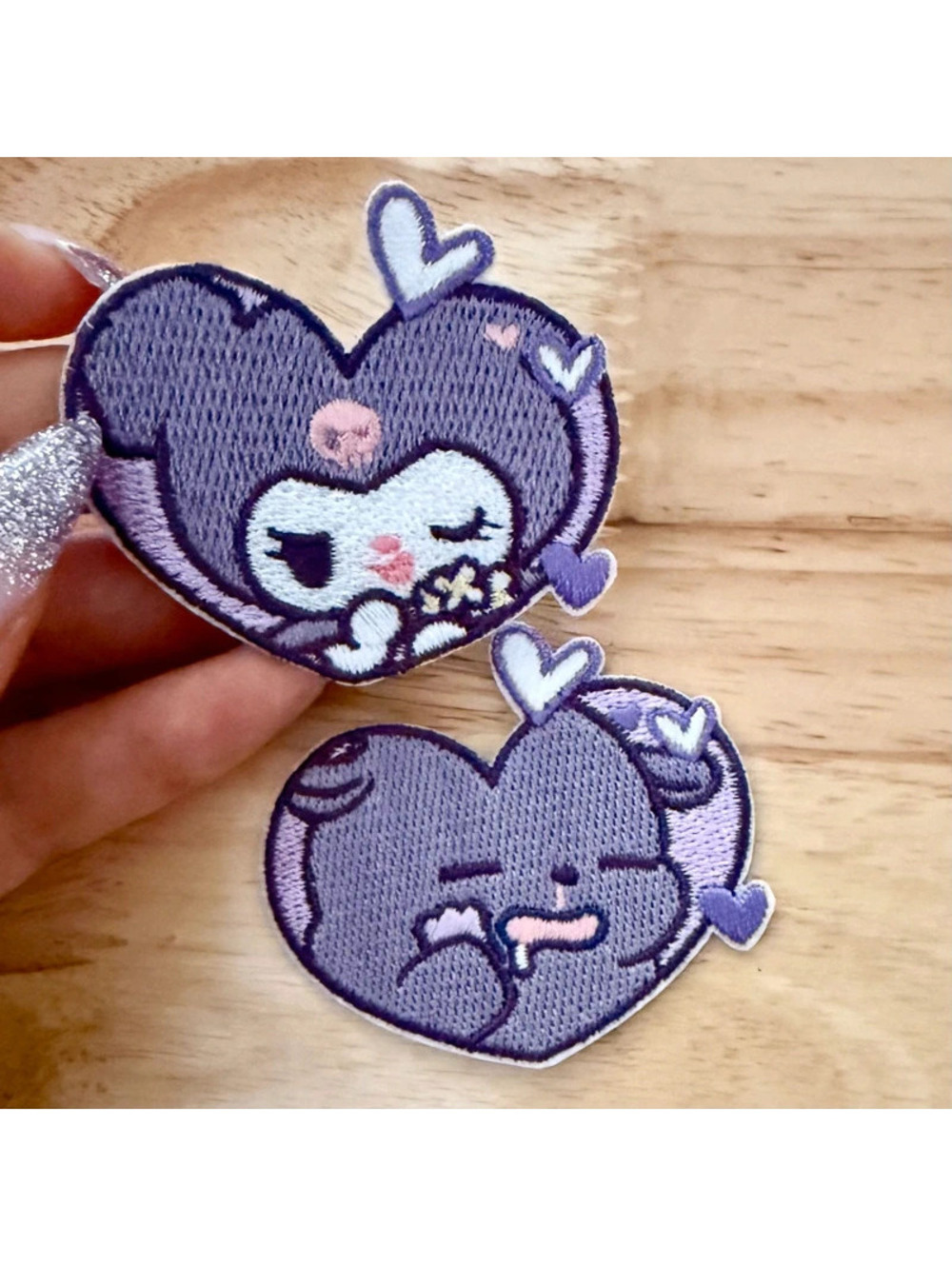 Iron On Patch Set - Kuromi & Baku, 2” Kawaii Heart Patches Purple NWT